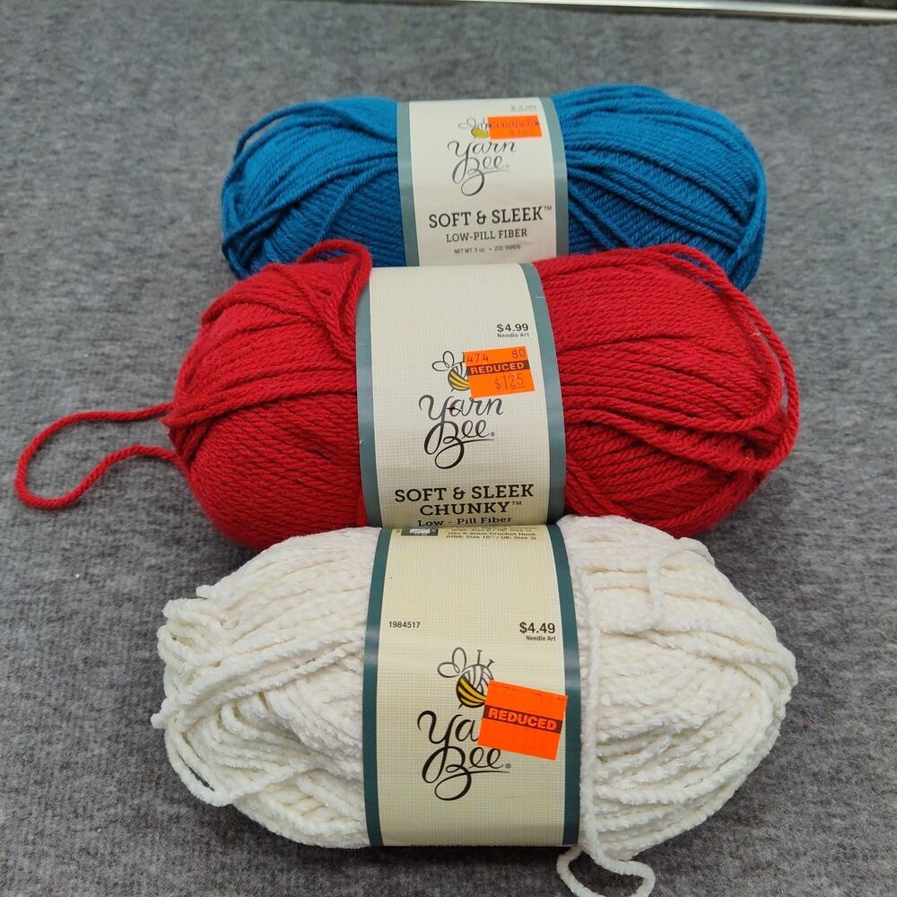 Yarn Bee Soft and Sleek Yarn Skein -Red White And Blue 3.5 Oz 169 Yards Each